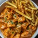 Butter Chicken mit Knoblauchsauce und knusprigen Pommes