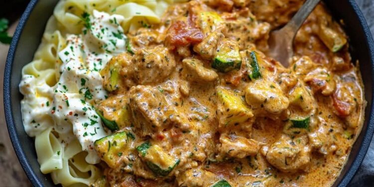 Cremiges Puten-Gulasch mit Zucchini & Schmelzkäse – Deftig und unwiderstehlich!