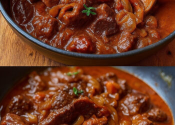Wiener Saftgulasch zartes Fleisch in sämiger Zwiebelsoße, so aromatisch, dass jeder Löffel nach echter Wirtshausliebe schmeckt