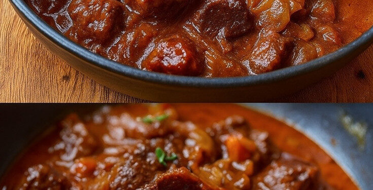 Wiener Saftgulasch zartes Fleisch in sämiger Zwiebelsoße, so aromatisch, dass jeder Löffel nach echter Wirtshausliebe schmeckt