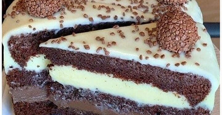 Schoko-Vanille-Schichtkuchen,Sehr saftig und cremig zugleich