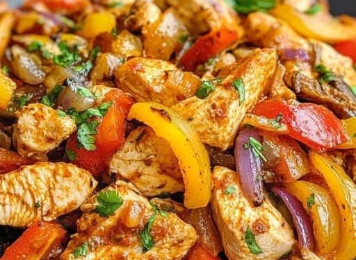 Paprika Pfanne mit 400 g Hähnchenbrust in 20 Minuten gebacken!