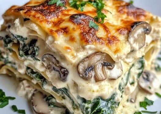 Cremige Lasagne mit 800 g Blattspinat und 500 g Champignons