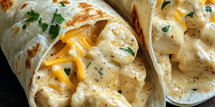 Saftige Hähnchen-Wraps mit Knoblauch und Käse