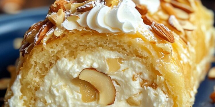 Bienenstich-Biskuitrolle – Süßer Genuss mit Mandeln und Puddingcreme