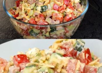 Paprika Gouda Salat mit 100g Fleischwurst in 15 Minuten