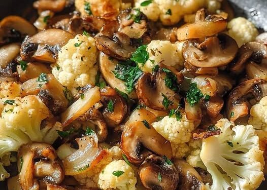 Blumenkohl Champignons Pfanne mit Knoblauch in 15 Minuten fertig!