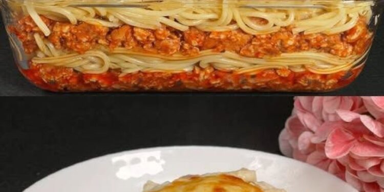 Gebackene Spaghetti mit Hackfleisch und Speck