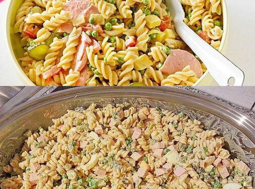Nudelsalat mit 250 g Käse und leckere Geheimsoße, schnell gemacht