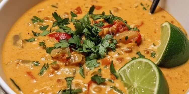 Rote Linsen Curry Suppe mit Kokosmilch und Limette