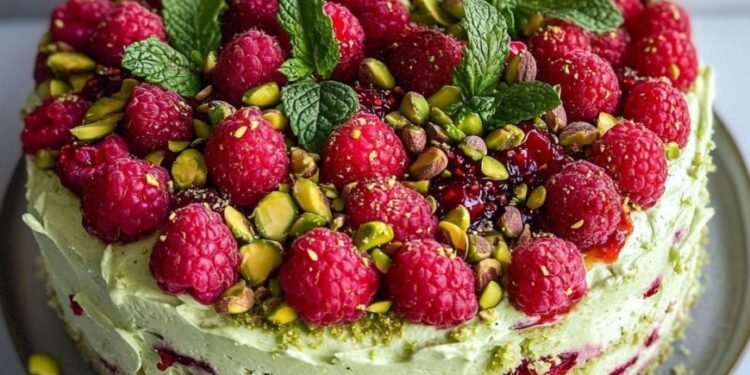 Pistazien Himbeer Torte mit Mascarpone Creme
