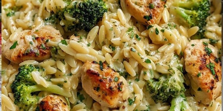 Cremige Hähnchen-Orzo-Pfanne mit Brokkoli – Essen in 30 Minuten