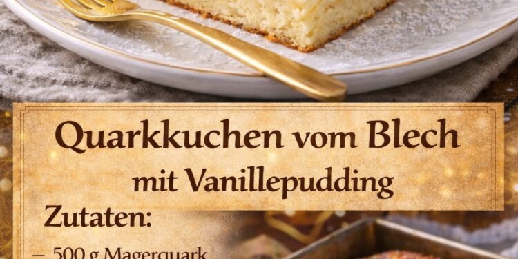 Quarkkuchen vom Blech mit Vanillepudding – einfach unwiderstehlich!