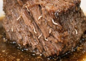 Ich holte meinen Rinderbraten aus dem Slow Cooker und sah diese seltsamen weißen, strähnigen Dinger aus dem Fleisch ragen