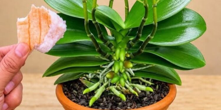 Legt man ein Stück davon unter eine Orchidee, sprießen 100 neue Triebe und die Pflanze blüht das ganze Jahr über!